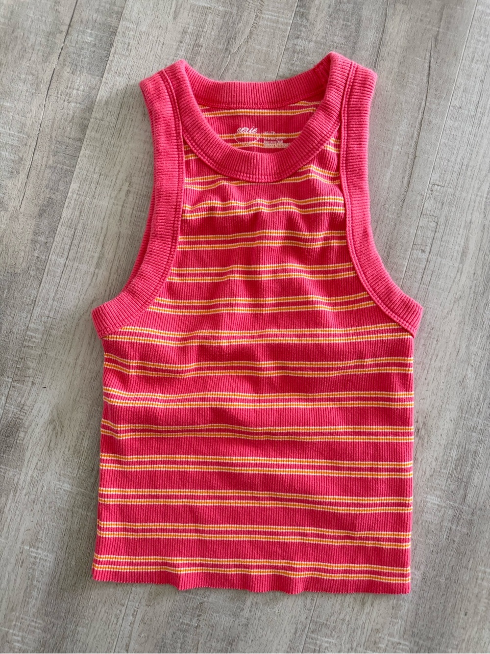 Aerie Striped Pink & Orange Ribbed High neck tank top, Womens XS